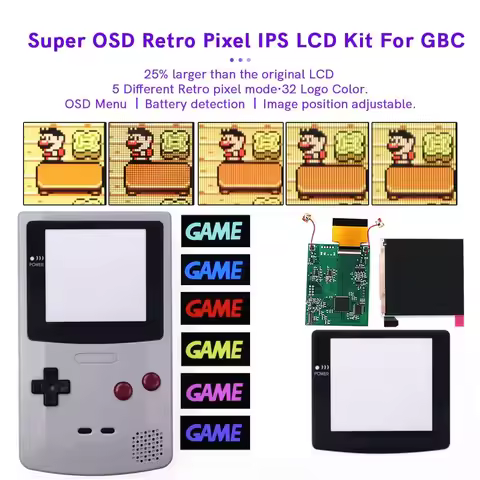 Super OSD RETRO PIXEL GBC V4 Pro IPS LCD SCREEN KIT Backlight Hight Light For GameBoy Color For GBC 