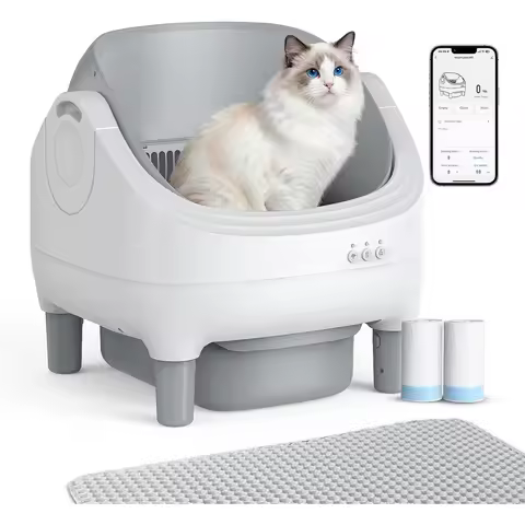 Smart Open-Top Cat Litter Box with Self-Cleaning, App Control, Safety Sensors, Odor Control, 10L Bin