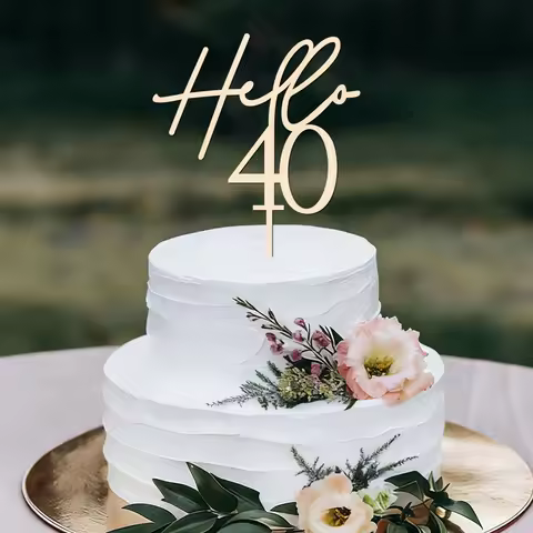 NUBECOM Hello 40 Birthday Cake Topper Wood 40th Cake Toppers for Wedding Anniversary 40th Birthday C