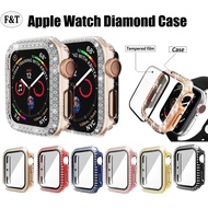 For Apple Watch Case Bling Diamonds full cover PC case + tempered glass 44mm 38mm 40mm 42mm series 9 8 7 6 5 4 3 2 1  Apple Watch SE Plastic frame screen protector for apple watch