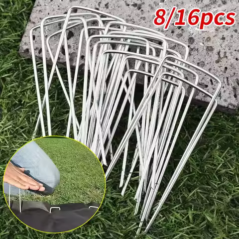 8/16pcs U-Shaped Ground Nails, Fixing Nails, Used for Lawn Gardening, Plastic Film, Grass Proof Clot