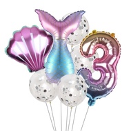 7pcs/set Mermaid Birthday Latex Balloon Mermaid Balloon Number Age Balloon
