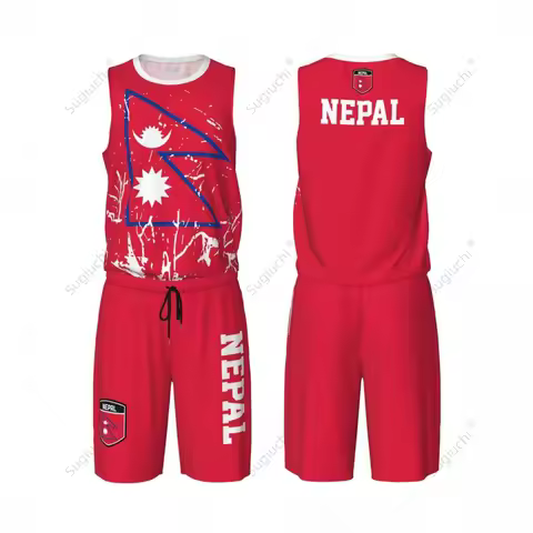 Nepal Flag Grain Men Basketball Set Shirt & Pants Sleeveless