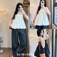 Basic SHOULDER TOP Strapless TOP with puffy shape and bow tie, cool rough material 247STORE 520_P7k5