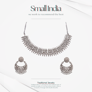 {**ส่งฟรี**} SMALL INDIA ✨💠 Women Oxidized Silver-Toned Necklace Set เซ็ทสร้อยคอพร้อมต่างหู ✨💠 Women