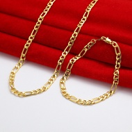 100% Original Gold 18k Pawnable Saudi 5MMNK Bracelet Necklace Set Trendy Hiphop Street Hip Hop