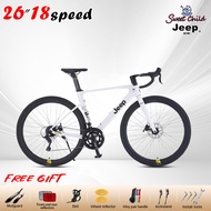 Jeep 26-inch road bike adult bike bear 150kg double disc brake 18 speed bike Aluminum frame bike 700