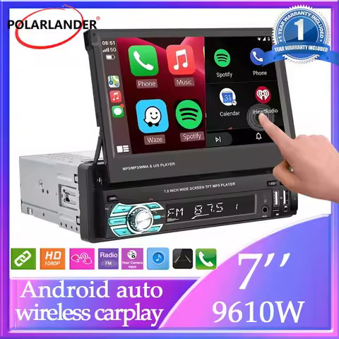 7" Single Din Foldable Car Radio - CarPlay Android Auto Bluetooth FM SWC USB/TYPE-C 60Wx4