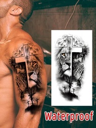 防水獅子刺青貼紙半袖袖套男女通用,帶有和刺青貼紙頁