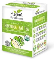 Graviola Leaf Tea - from Soursop Dried Leaves – Organic Certified Non-GMO Kosher – Cell Support &amp; Regeneration, Stress Relief, Calm Relaxation - Caffeine Free – 24/1g Tea Bags/Box - Herbal Goodness