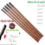 100% Carbon Brown Bamboo Hand Fishing Rod Length 2m7–6m3 – Free Full Set of Fishing Accessories