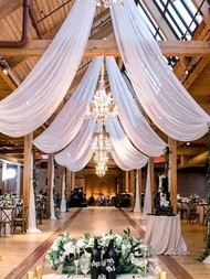 1入組白色婚禮拱形窗簾裝飾清晰的婚禮背景160*500 Cm，半透明紗布婚禮背景裝飾布，吊掛裝飾適用於嬰兒淋浴、男孩或女孩生日派對、婚禮、家居裝飾及禮儀接待。