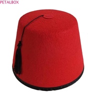 PETALBOX​ Tarboosh Fez Hat, Moroccan Hat Red Color Felt Fez Cap, Universal Cosplay Ottoman Round Tur