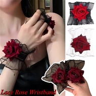 Gothic Lace Rose Wristband - Ruffle Red Rose Wristbands - Lolita Charm Bracelets - Elegant, Fashion 