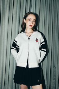 DVRK - Áo Khoác Có Nón Zip-Up Hoodie Dệt Kim Màu Trắng Kem PRIVÉ HEART LOGO-DVRK-24SS