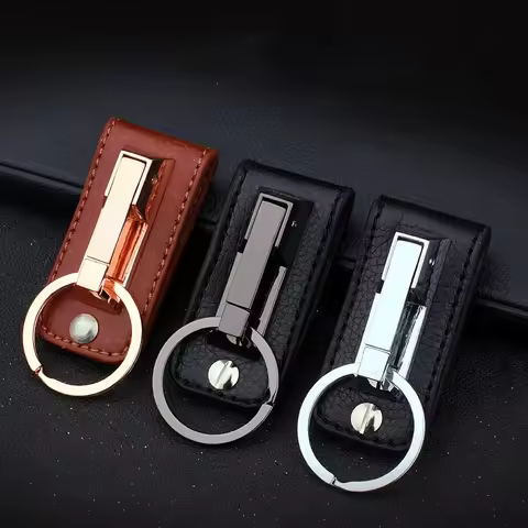 Men Leather Stainless Steel Detachable Keychain Waist Belt Anti-Lost Buckle Hanging Key Ring Passes 