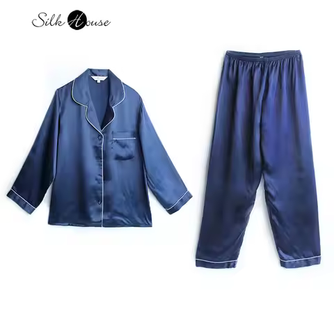 2023 Spring/Summer New Silk Pajamas Women's Summer Long Sleeve Two Piece Set 100% Mulberry Silk Coup