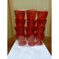 MERAH Puja cup, red acrylic prayer glass, premium foot series, 1 dozen