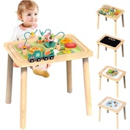 3-in-1 Baby Activity Table for 6-36 Months Old Kids Wooden Activity Center Sensory Play Table