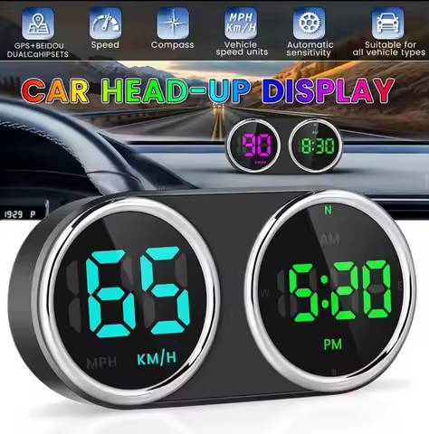 Car Motorcycle Electronic Clocks GPS HUD KM/H MPH Speed Meter 7-Color Head-up Display Plug And Play 