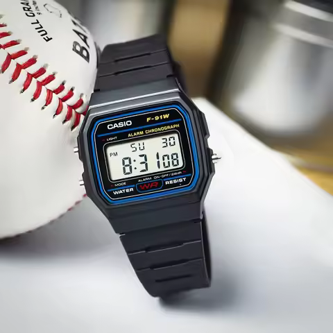 Casio F-91W-1 Retro Vintage Square Watch, Lightweight 21g Resin Band 7-Year Battery LED Display Spor