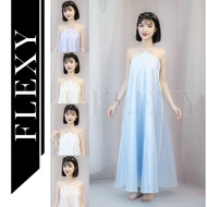 Plain pastel maxi dress with pointed collar horizontal back - silk chiffon material, summer dress - FLEXY design