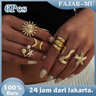 MATAHARI 6Pcs Retro Women's Rings Irregular Metal Sunflower Rings