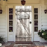 Irisbell Rustic Door Cover 35'' x 83'',Vintage Wood Grain Farmhouse Door Decorations Western Wild We
