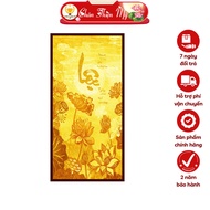Lotus Altar Lamp with Loc Letters Printed Vertical Bamboo Painting TRUTH THIEN BEAUTY, Hanging Paint
