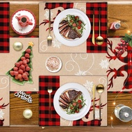 Alynsehom Christmas Placemats Set of 6 Cotton Burlap Buffalo Plaid Embroidered Placemats Deer Snowfl