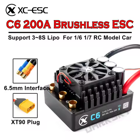 XC-ESC C6 200A Brushless ESC Support 3S~8S Lipo Battery For 1/7 1/6 RC Model Car Desert Truck Monste
