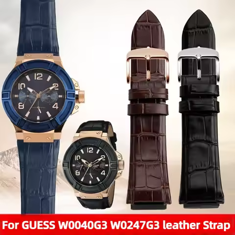 For GUESS Genuine leather watch strap Men's W0040G3 W0247G3 W0040G7 Series blue cowhide watchband 22