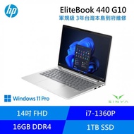 HP ProBook 440 G10 惠普商務筆電/14吋 FHD/i7-1360P/16G D4/1TB SSD/Win11 PRO/包包+滑鼠/3年到府維修/88T42PA/星河銀