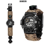 Multifunctional Tactical Watch Outdoor Field Camping Watch Strap Umbrella Rope Stone Compass Whistle
