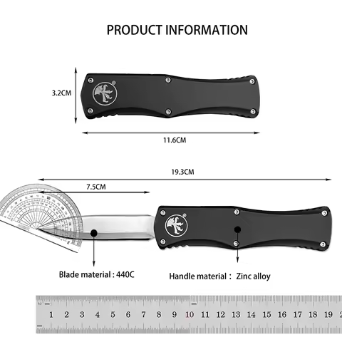 Micro / Tech Hera Hunt Knife Black Handle Stonewash Blade Tactical Knife Multipurpose Outdoor Camp H