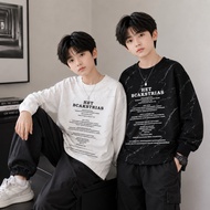 HET BCAKS boys' loose long-sleeved T-shirt with stone-patterned pattern, soft cotton, size 17-60kg