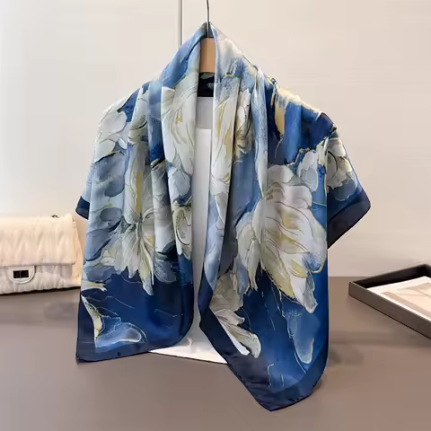 Spring Summer Travel Beach Silk Scarves Women Printed Hijab Neckerchief Square Scarf Shawl Wrap Echa