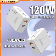 120W Super Fast Charger Dual Ports Travel Conversion Socket USB+PD Power Charging Adapter For ios Mi