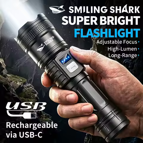 Smiling Shark LED Super Bright Flashlight 3Mode Rechargeable Waterproof Electric Charge Display Supe
