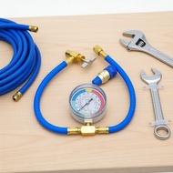 R134A Refrigerant Recharge Hose Kit 0.9-1.8m, AC Charging Hose with Can Tap & Gauge for A/C Manifold