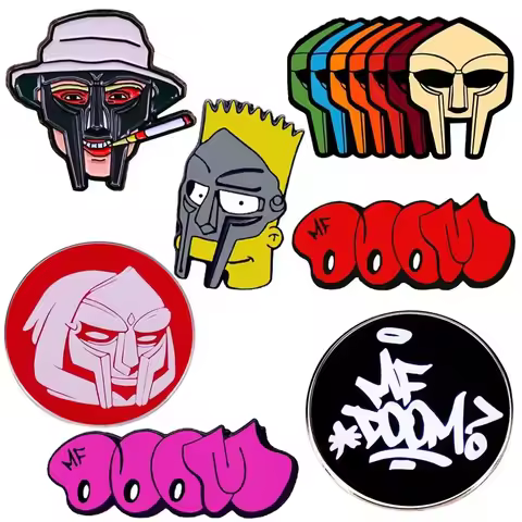 Rainbow MF DOOM Iron Mask Enamel Pins 90s Hip Hop Rapper Badge Lapel Hard Metal Pins Brooches Badges