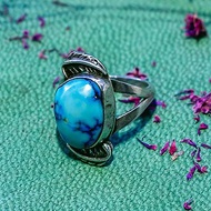 美國西南部原住民綠松石銀戒指 - 西洋古董首飾