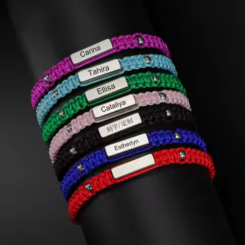 Engraved Personalized Rope ID Bracelet Braided Adjustable Friendship Couples Women Men Custom Name B