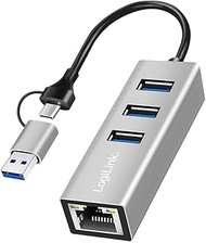 LogiLink UA0440 USB-C 3.2 Gen 1 Hub to 5G Ethernet RJ45 Adapter with Additional 3X USB-A