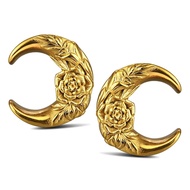 Casvort 2 PCS Hypoallergenic 316 Stainless Steel 0G-1" Hot Moon Flower Saddle Hangers Plugs Unique S