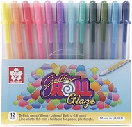 SAKURA Pen Gelly Roll Glaze Set of 12, 0.8mm, Assorted Colors, Glossy Ink, 3-D Effect, Hard-Surface 