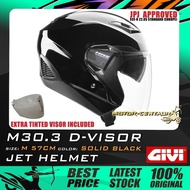 SET KOMBO TOPI KELEDAR GIVI JET HELMET M30.3 D-VISOR SOLID BLACK + TINTED VISOR SIZE: M 57CM JPJ APPROVED