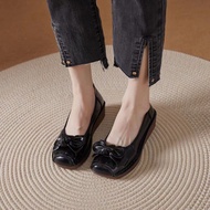 รองเท้าส้นสูงหนังวัวแท้ใหม่สำหรับผู้หญิงรองเท้าโบว์ผู้หญิงพื้นนุ่มลำลองสำหรับผู้หญิง