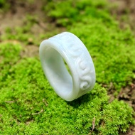 White Jade Ring Carved Pipe Shape Size 68-69 mm.