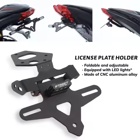 For Street Triple 765R 765RS 2017-2025 Aluminum Adjust The Folding License Plate Holder LED Light Ta